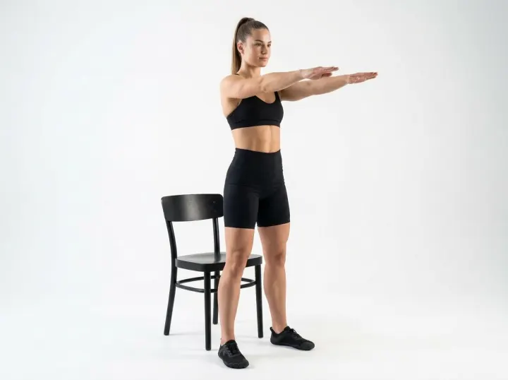 Chair Squats, level 1 of squats